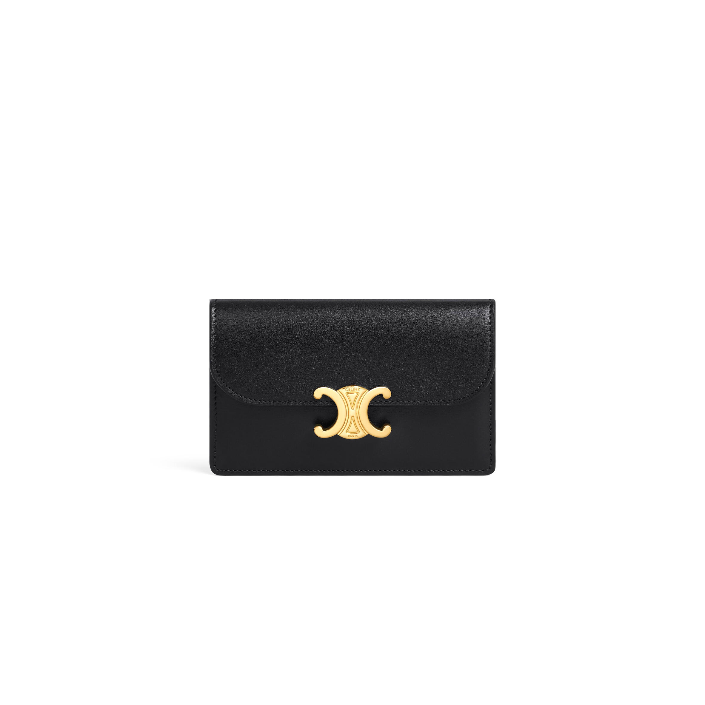 Ce1i*e long card holder with flap triomphe in shiny calfskin 10p073dpv.38no (13*8*1cm)